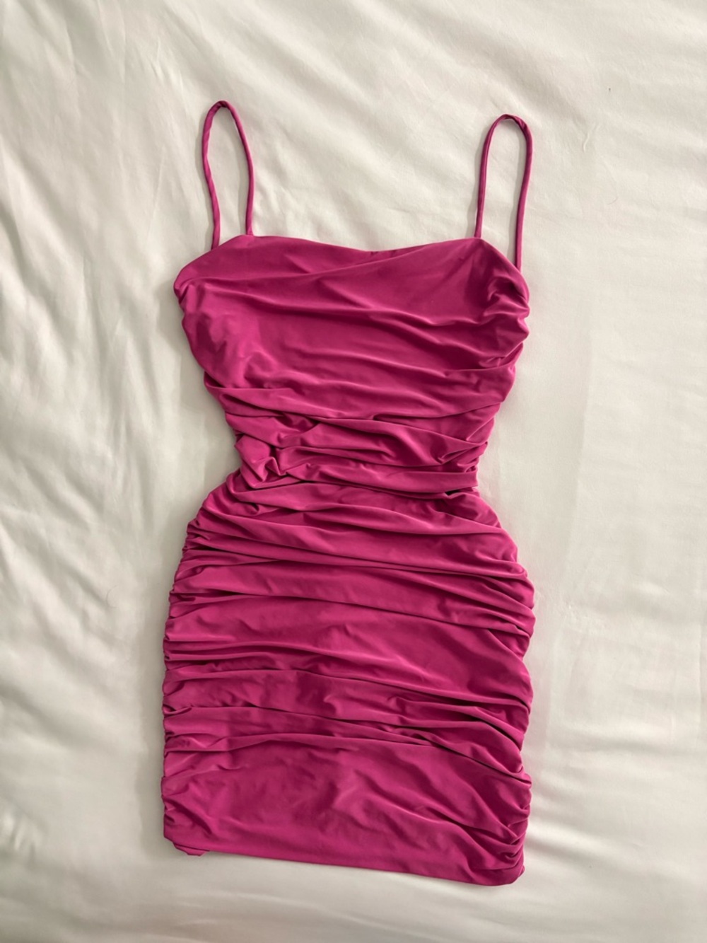 Charlotte Russe Hot Pink Ruched Spaghetti-Strap Mini Dress
